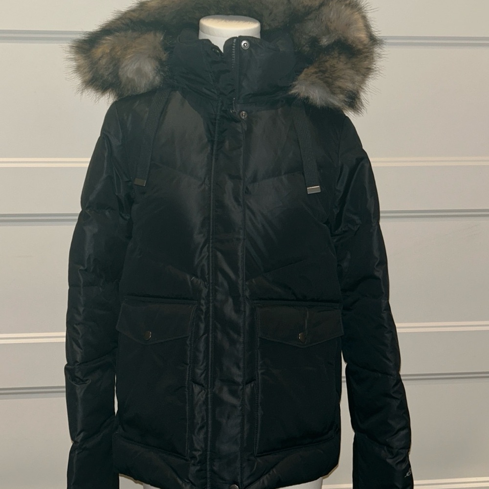 Eddie Bauer Black Fur-Trimmed Puffer Jacket Sz Sm NWOT